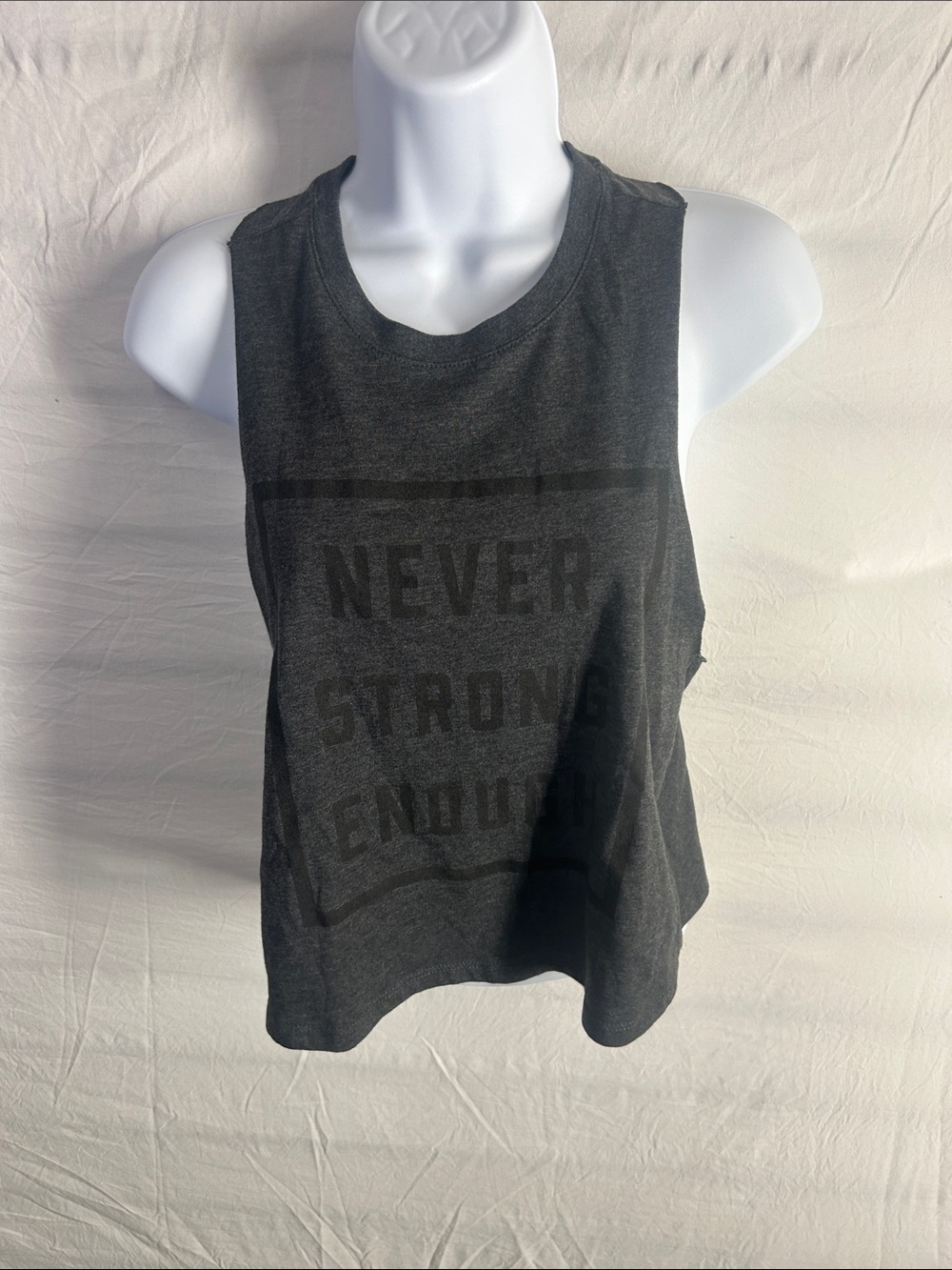 Women's Charcoal Sleeveless Muscle Tee with Subtle Front Print